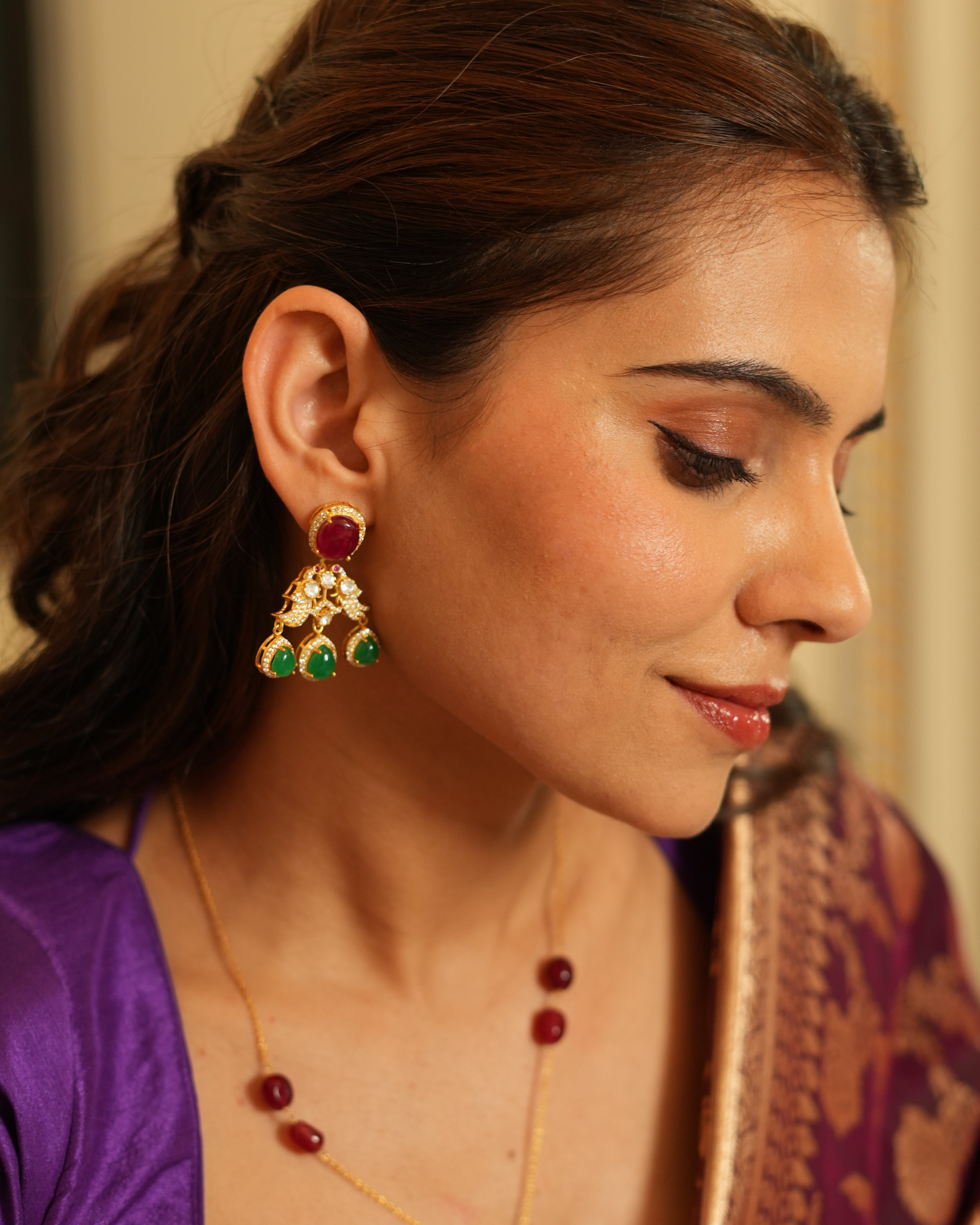 Exquisite Silver Pendant Set with Ruby, Emerald & Polki Stones